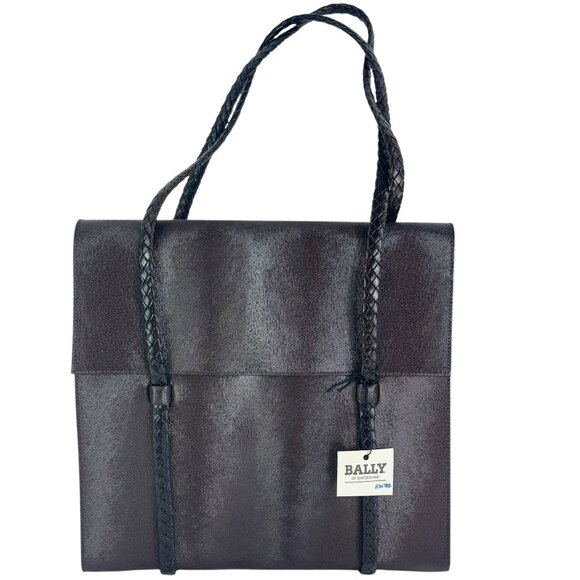 BALLY Vintage Brown Leather Braids Straps Shopper Tote Bag Made in Italy - Picture 1 of 16